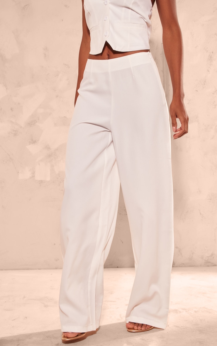 White Tailored Mid Rise Wide Leg Pants image 2