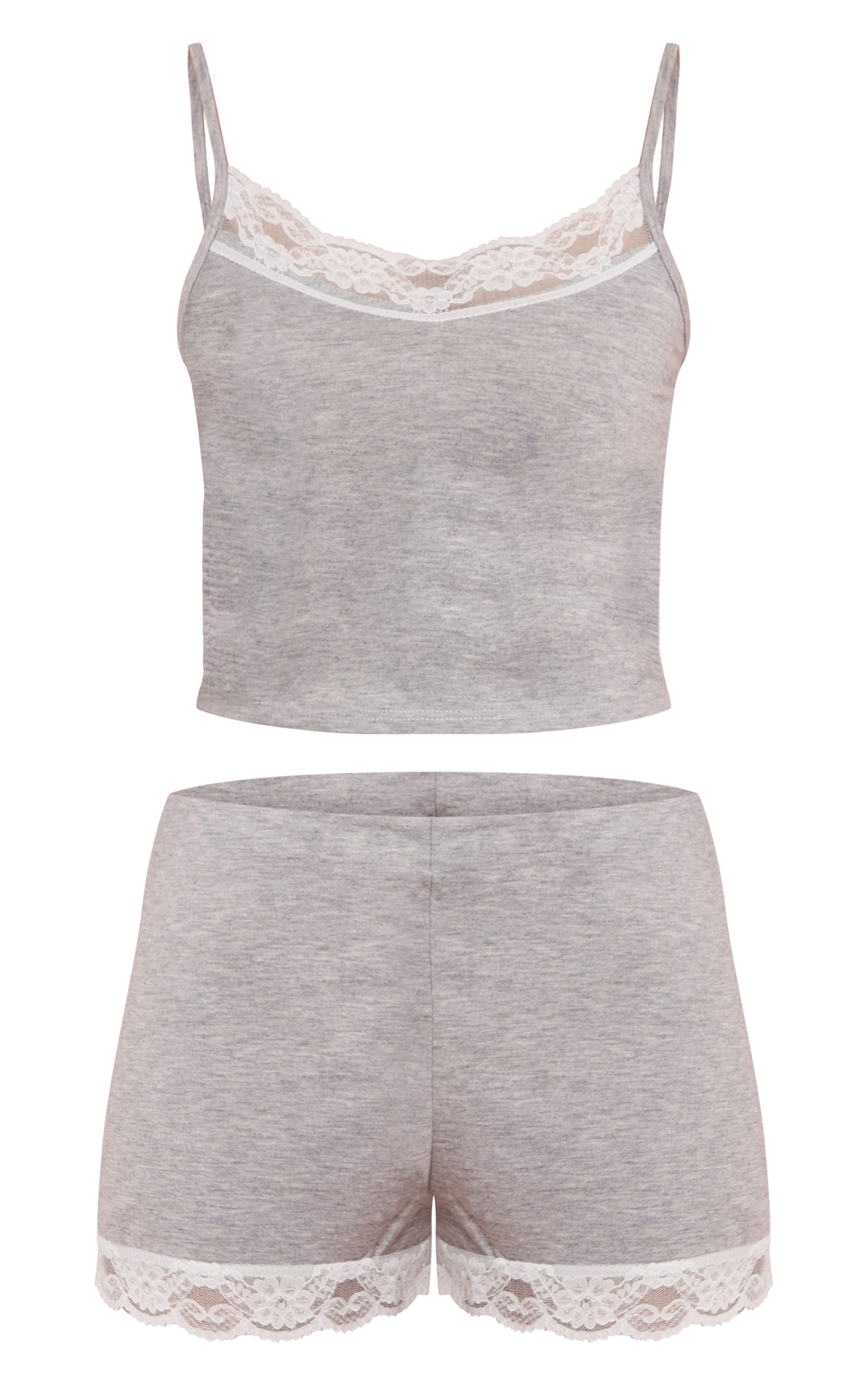 Dark Grey Jersey Lace Trim Short Pj Set image 5