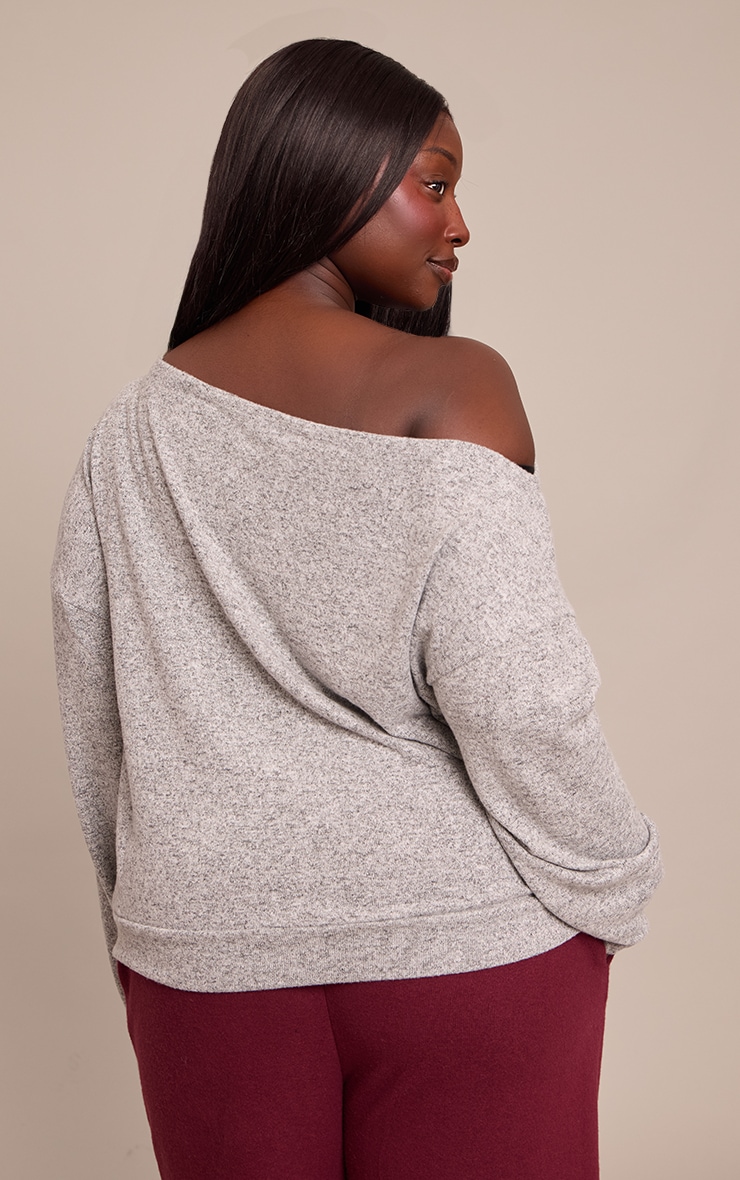 Plus Grey Marl Soft Knit Asymmetric Oversized Slouchy Long Sleeve Top image 2