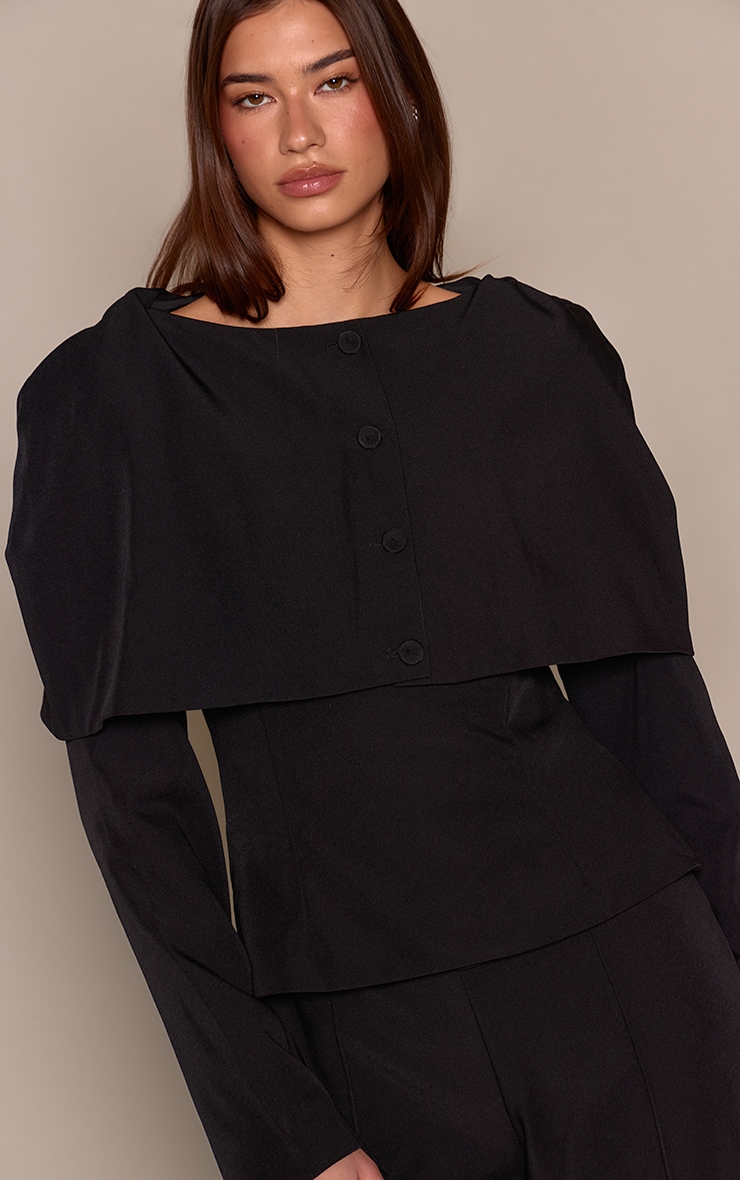 Black Tailored Woven Button Down Long Sleeve Jumpsuit image 4