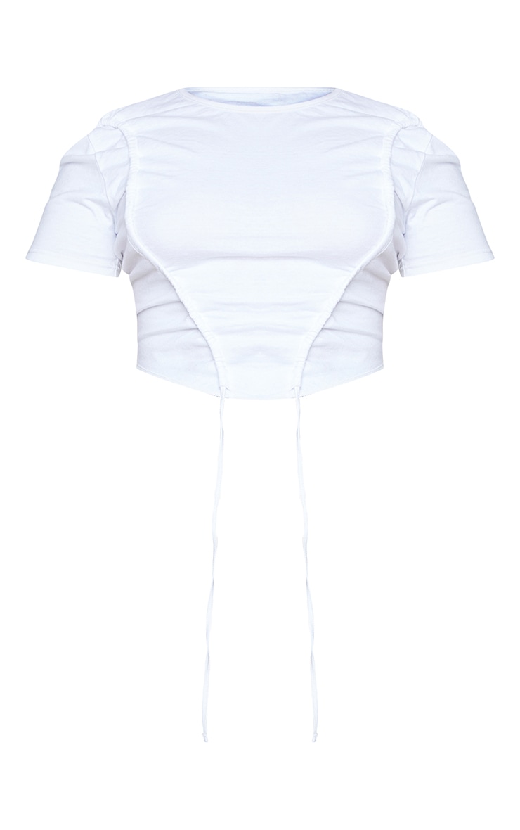 Plus White Ruching Tie Detail Short Sleeve Crop Top image 5