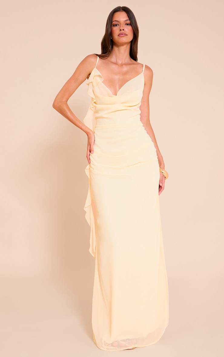 Lemon Chiffon Strappy Frill Detail Maxi Dress image 1