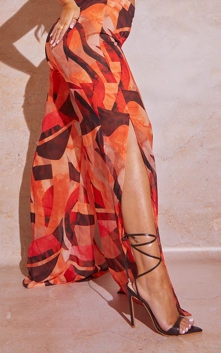 Plus Orange Abstract Print Chain Detail Split Leg Jumpsuit image 4