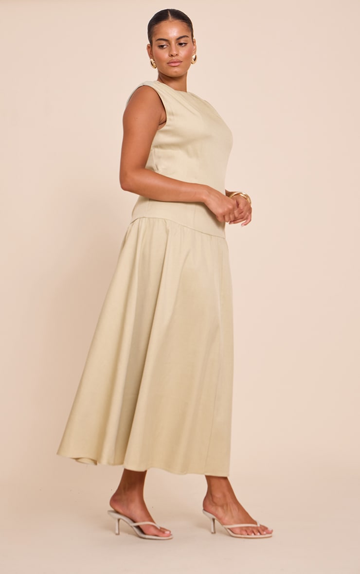 Plus Sage Woven Boat Neck Dropped Waist Maxi Dress image 3