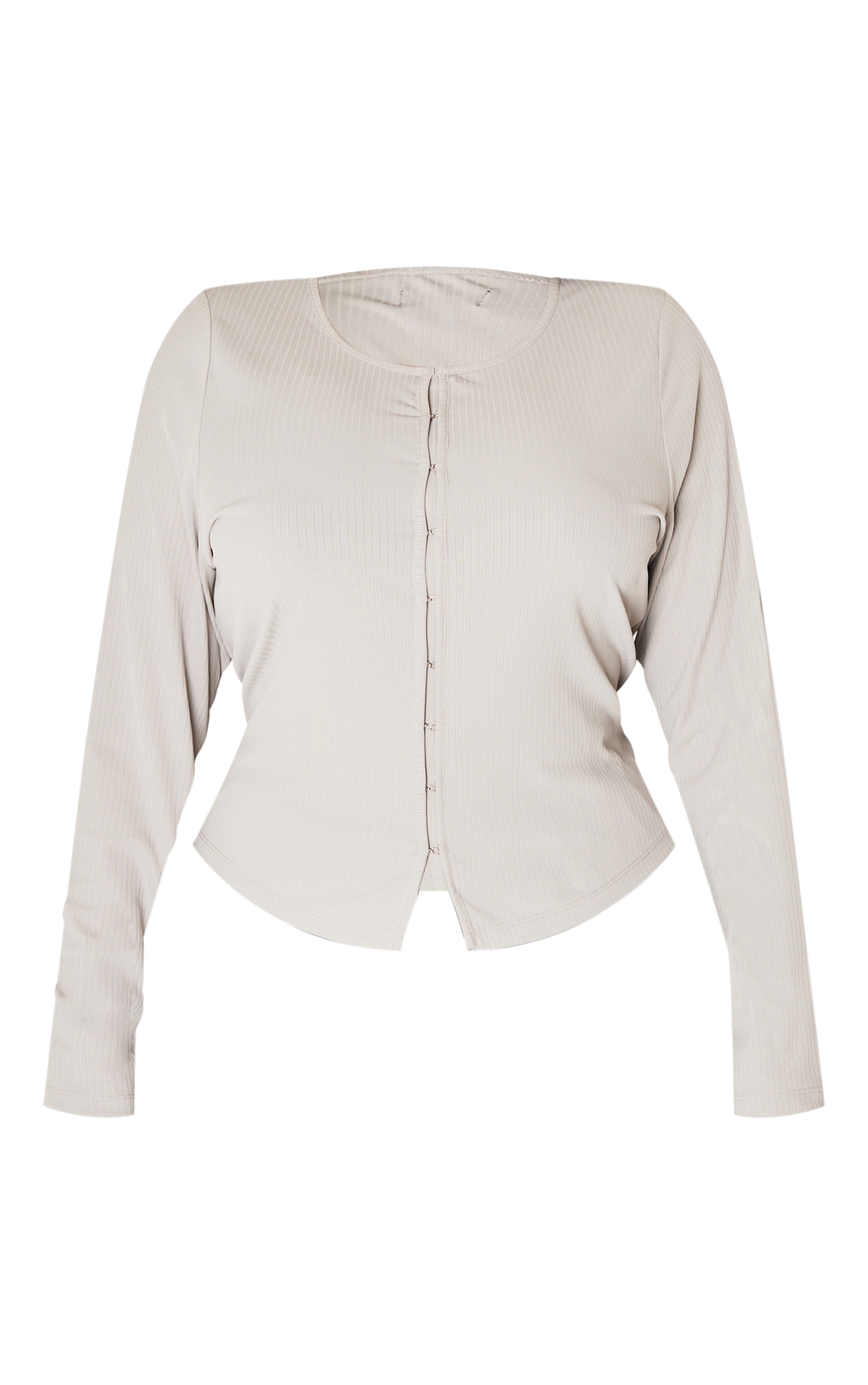 Plus Grey Marl Ribbed Hook And Eye Long Sleeve Top image 5