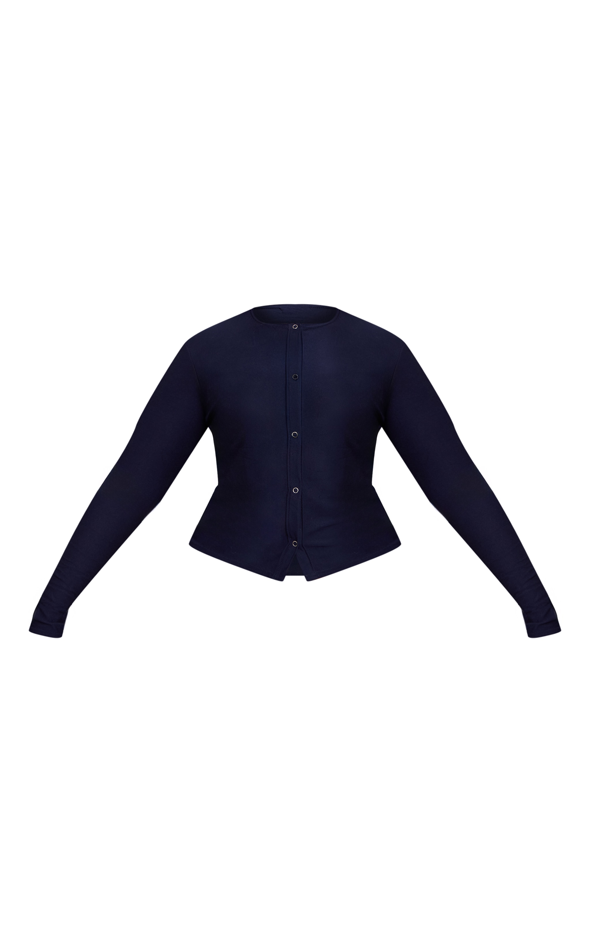 Plus Navy Soft Touch Popper Fitted Long Sleeve Long Top image 5