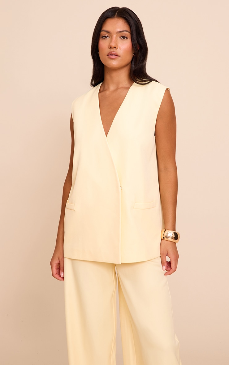 Butter Yellow Woven Collarless Oversized Shoulder Pad Vest image 1