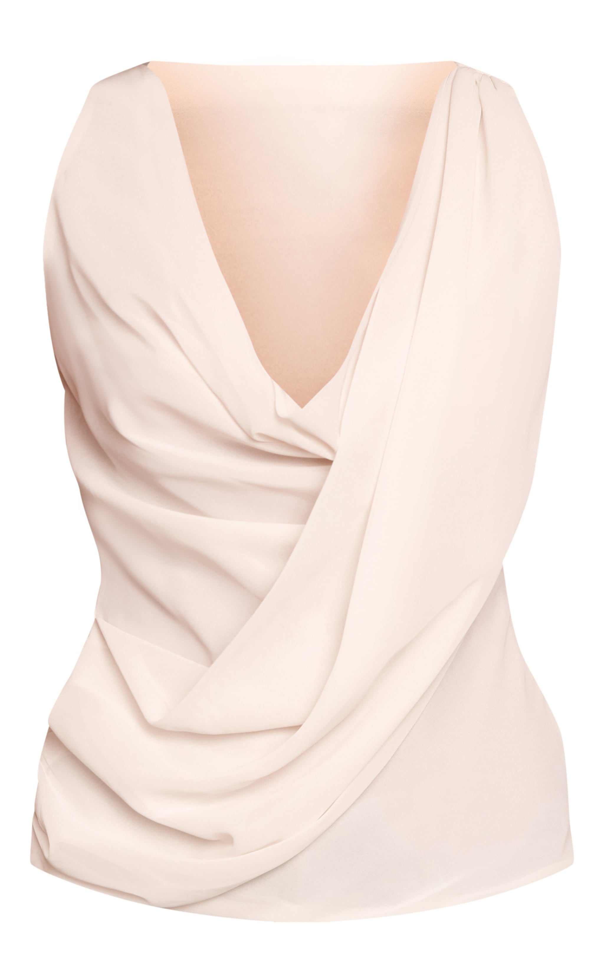 Top drapé en mousseline de soie crème sans manches image 5