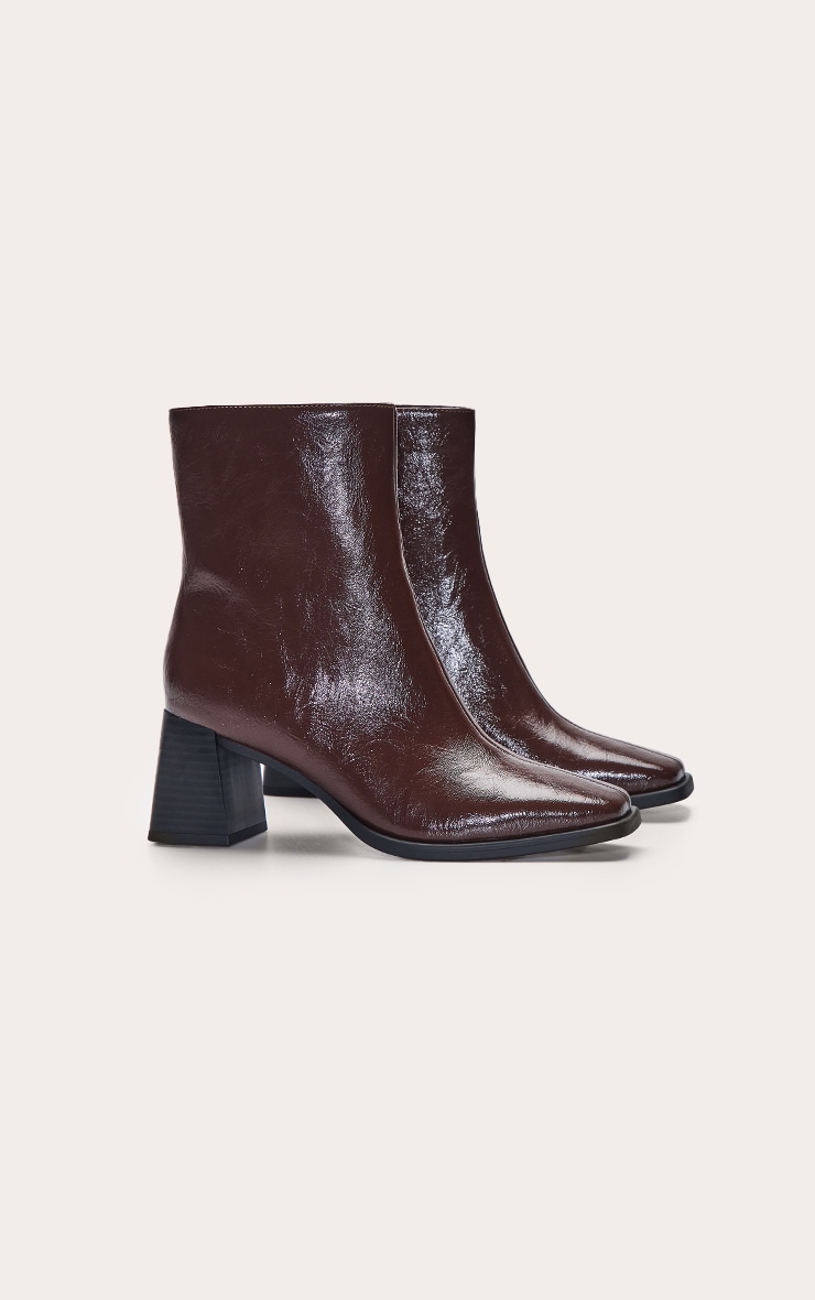 Chocolate Crinkle Square Toe Flared Block Heel Ankle Boots image 3