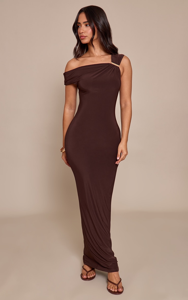 Petite Chocolate Trim Detail Maxi Dress image 1