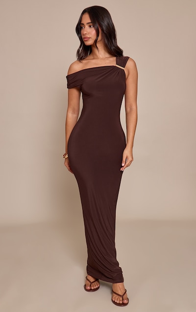 Petite Chocolate Trim Detail Maxi Dress