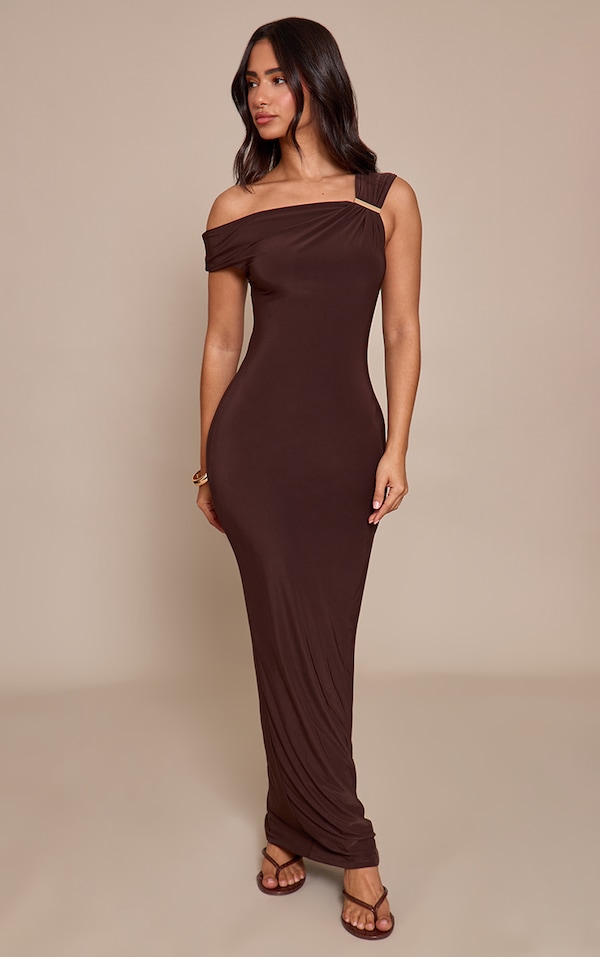 Petite Chocolate Trim Detail Maxi Dress