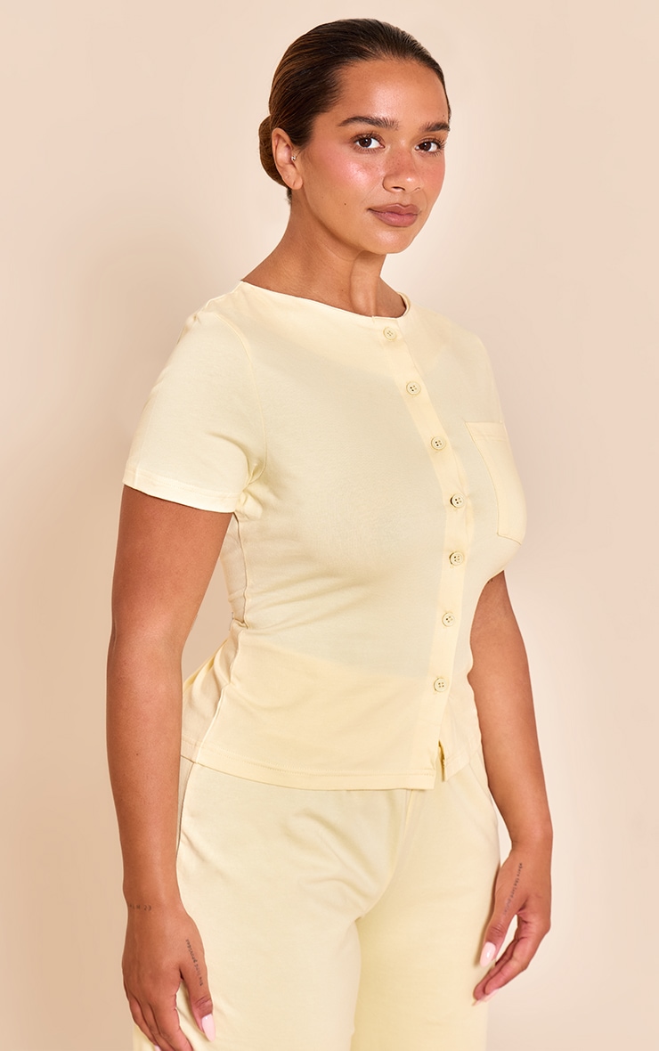 Shape Butter Cream Boat Neck Button Front Pocket Detail T-shirt image 1