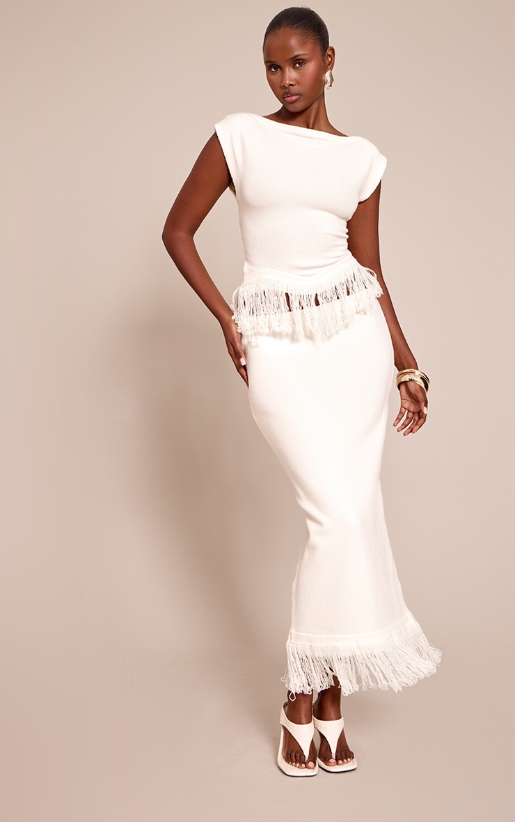 Cream Maxi Loop Knit Maxi Skirt image 1