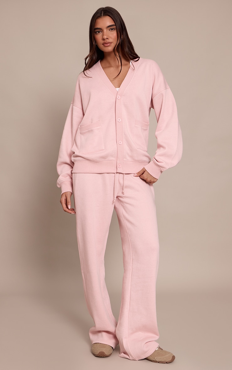 Pink Button Front Pocket Sweat Cardigan image 3