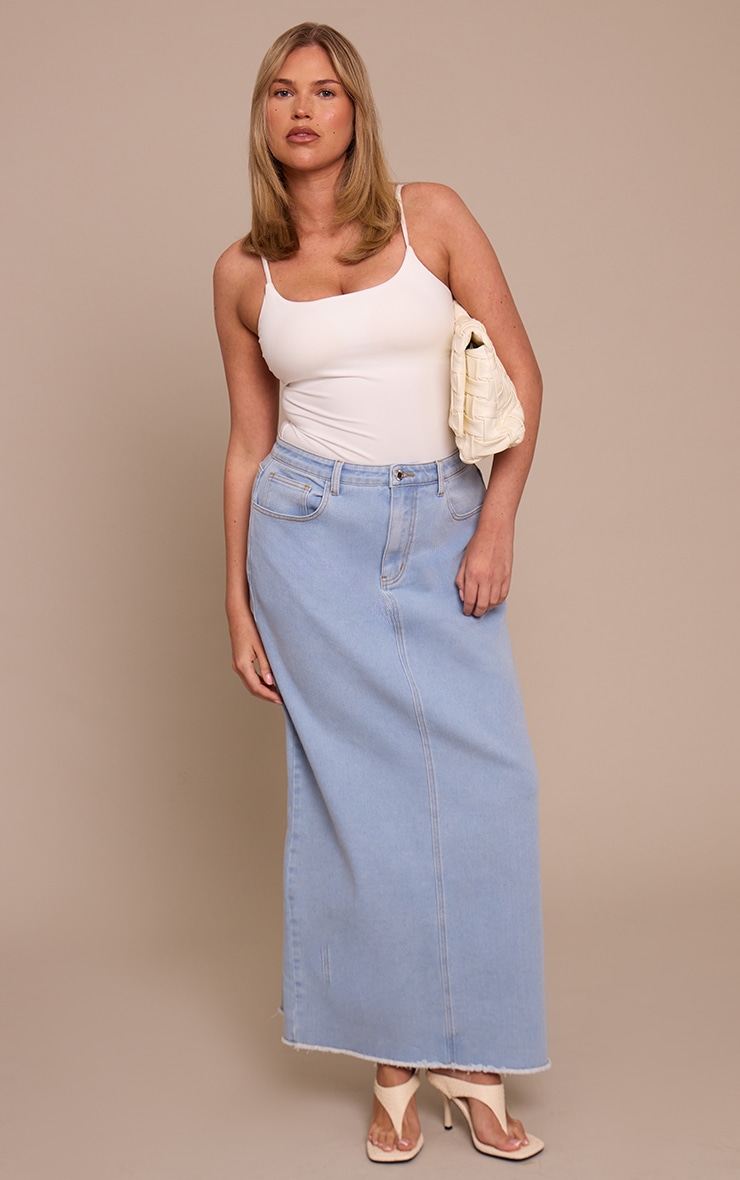 Jupes Longues Jupe En Jean Stretch Jupe Mi-longue En Jean Stretch Délavé  Vintage Indigo À Détail