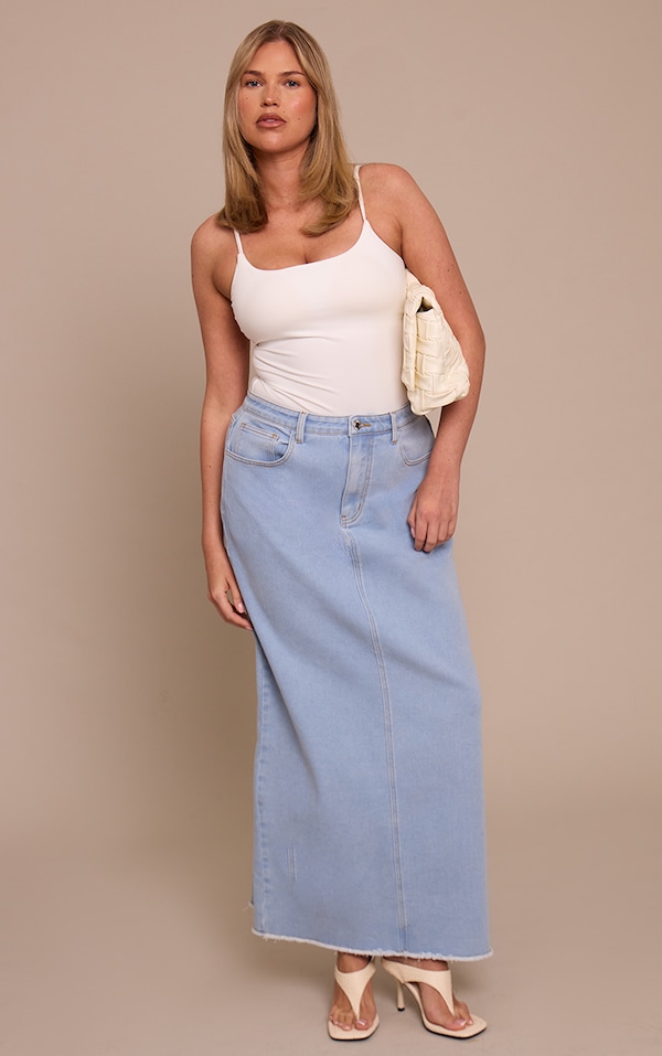 Shape Light Blue Stretch Denim Maxi Collumn Skirt