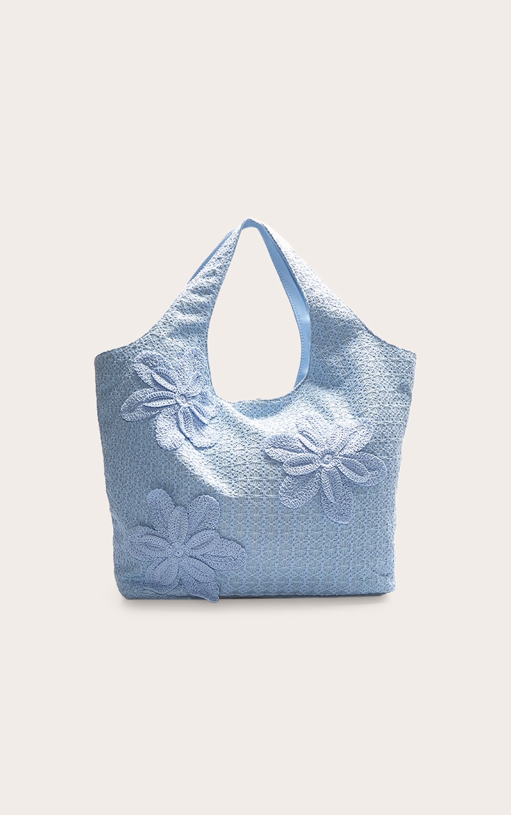 Blue Raffia Floral Placement Beach Tote Bag image 5