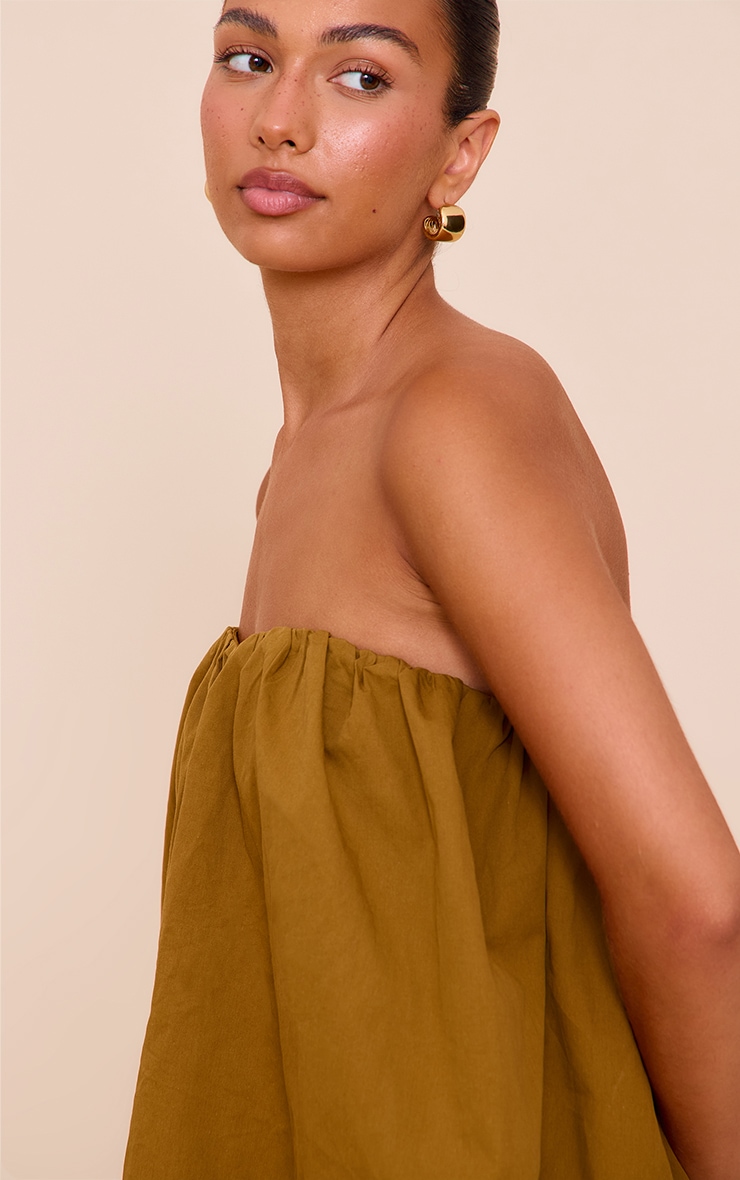 Olive Cotton Woven Ruched Floaty Bandeau Top image 4