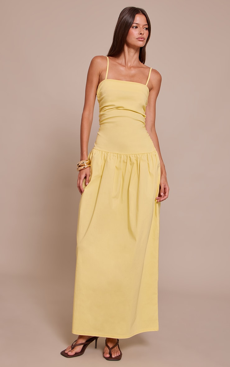 Lemon Stretch Woven Strappy Ruched Maxi Dress image 1