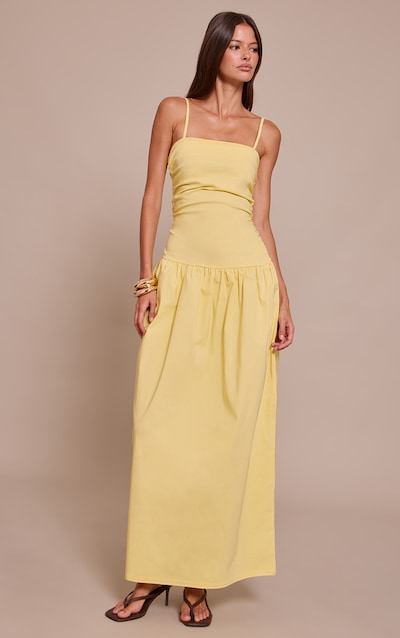 Lemon Stretch Woven Strappy Ruched Maxi Dress