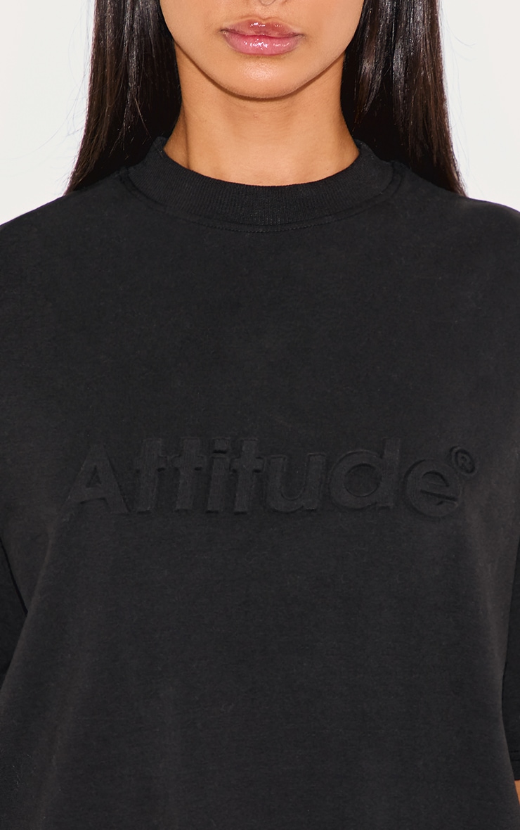 Petite Black Embossed Oversized T-shirt image 4