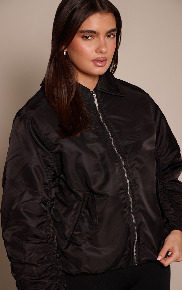 Black Oversized Cocoon Sleeve Bomber Jacket image 4