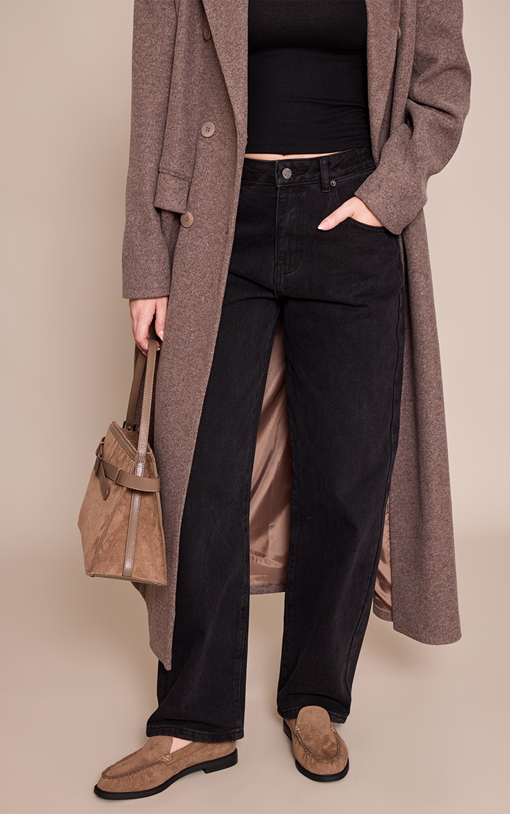 Taupe Faux Suede Slip On Loafers image 1