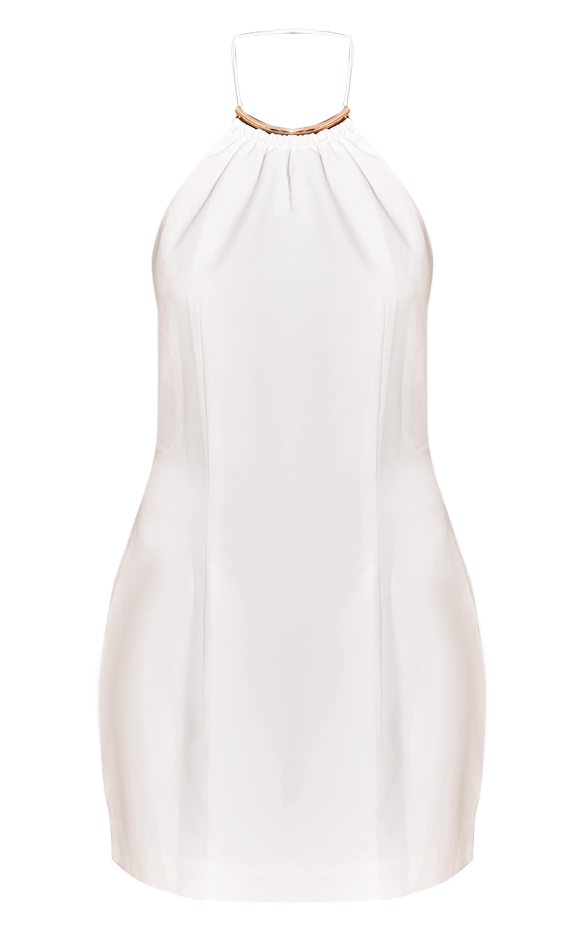 White Woven Tailored Trim Neck Detail Mini Dress image 5