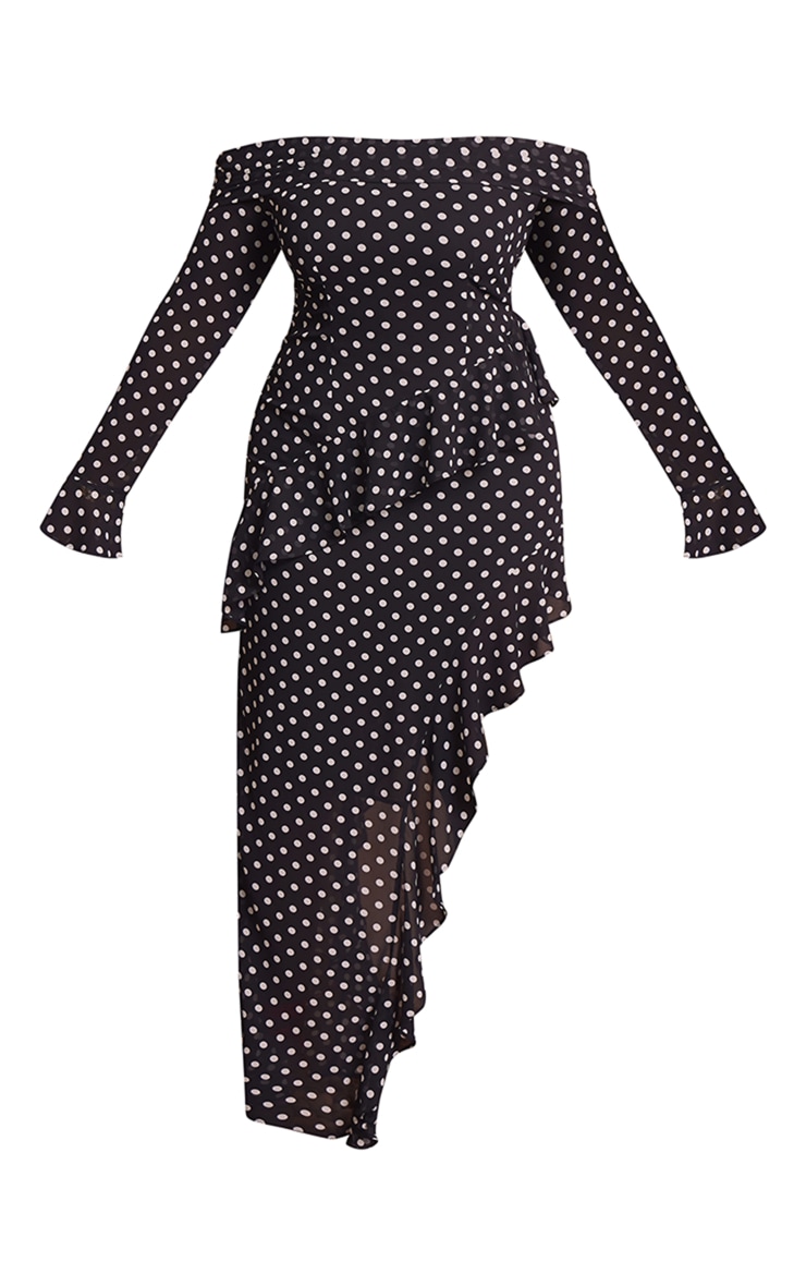 Plus Monochrome Polka Dot Cowl Long Sleeve Midaxi Dress image 5