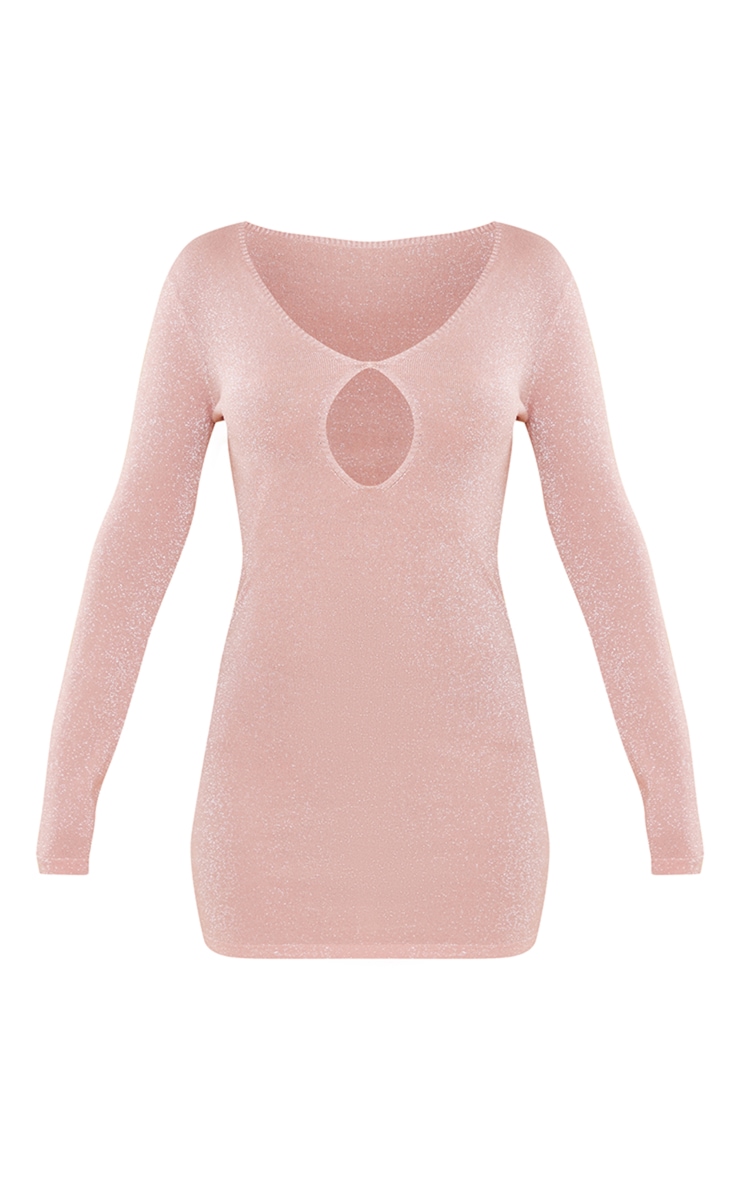 Robe d?�coup?�e rose tendre maille tricot paillet?�e d?�collet?� | PrettyLittleThing FR