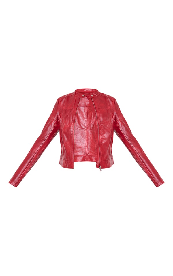 Red Washed Faux Leather Oversized Seam Jacket PrettyLittleThing