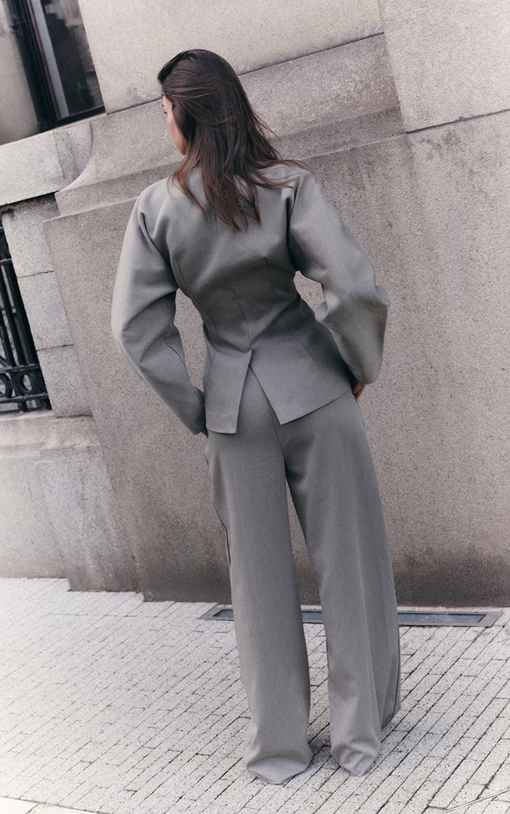 Light Grey Premium Woven Tailored Collarless Blazer image 2