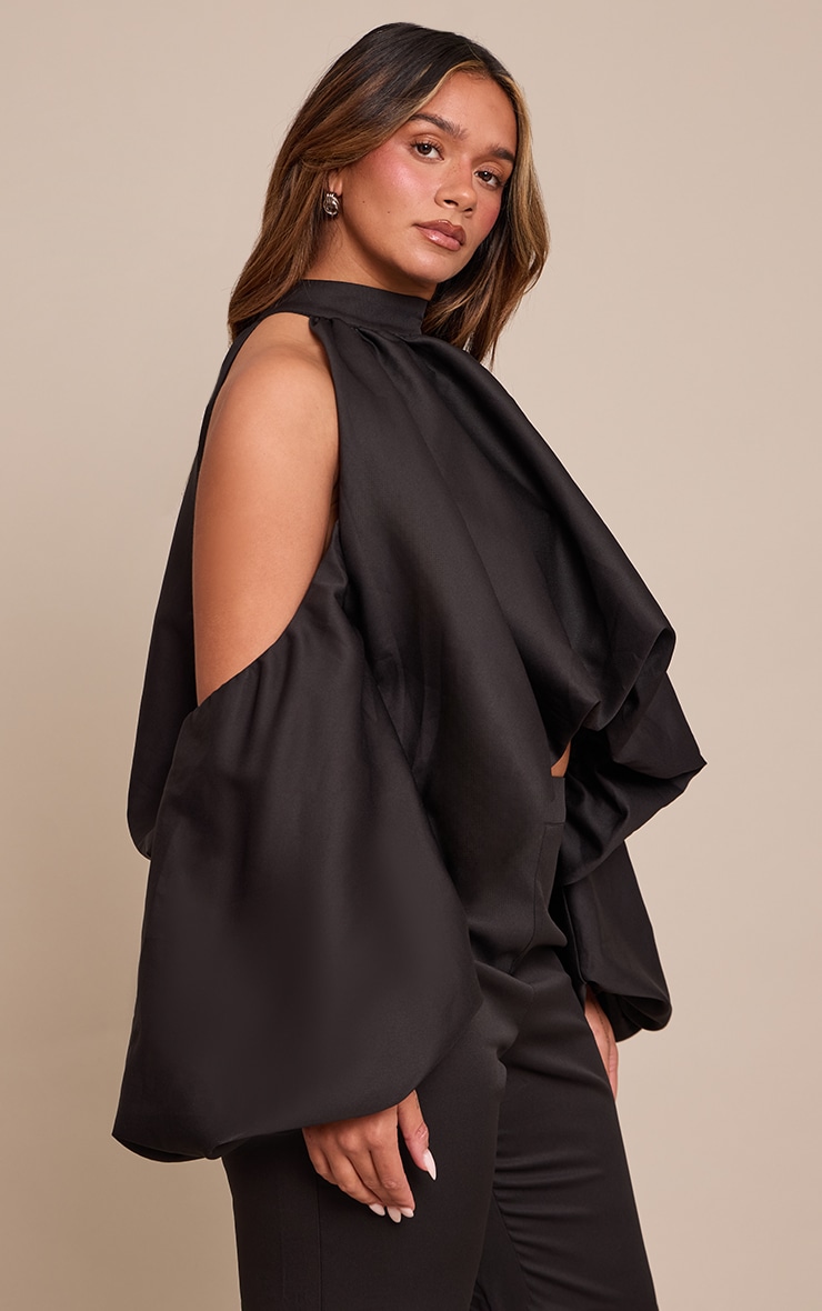 Shape Black Cold Shoulder Puffball Halterneck Top image 4