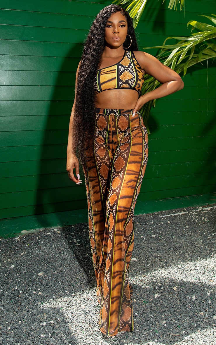 Pantalon en mesh orange imprimé tigrures