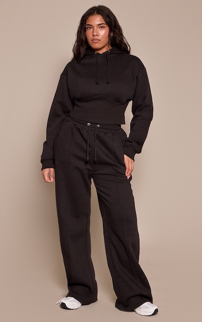 Shape Black Sweat Seam front Detail Wide Leg Sweatpants