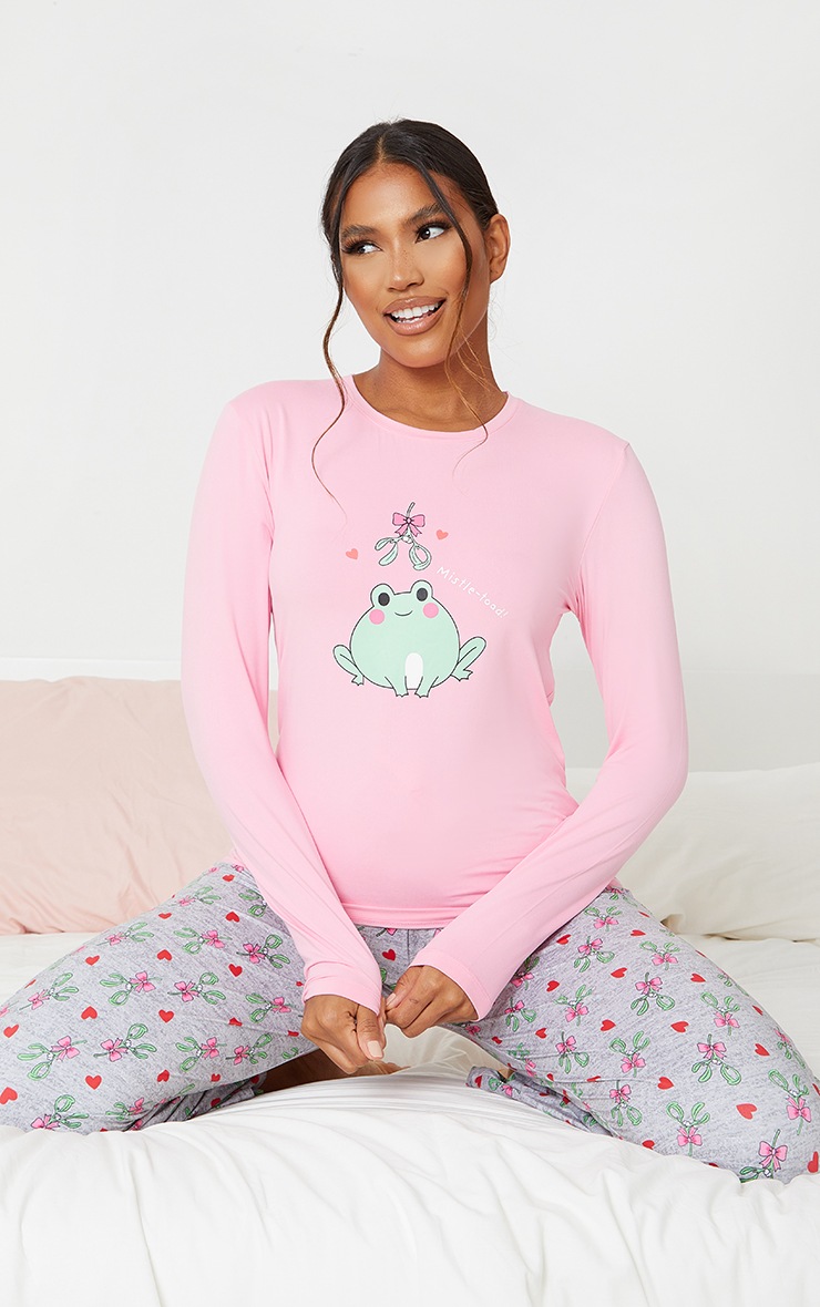 Pink Christmas Mistle-Toad Print Long Legging PJ Set