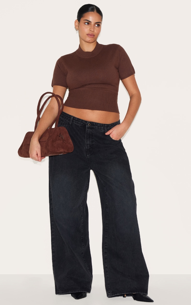 Plus T-shirt basique en maille tricot chocolat image 3