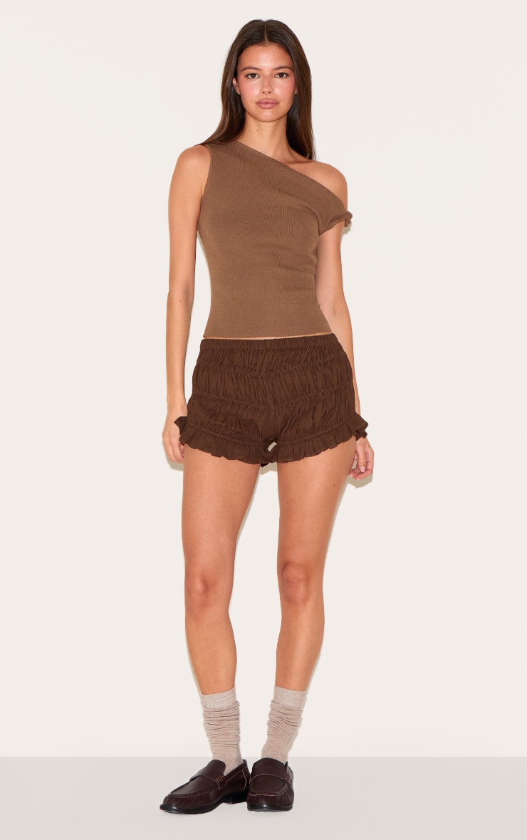 Chocolate Linen Blend Ruched Bloomer Shorts image 1