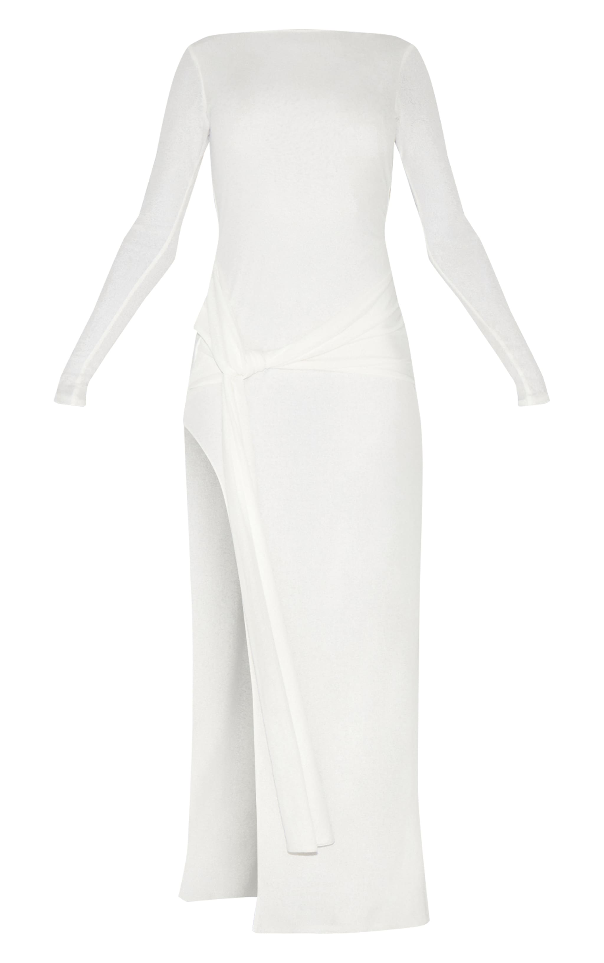 Petite White Long Sleeve Sheer Tie Front Maxi Dress image 5