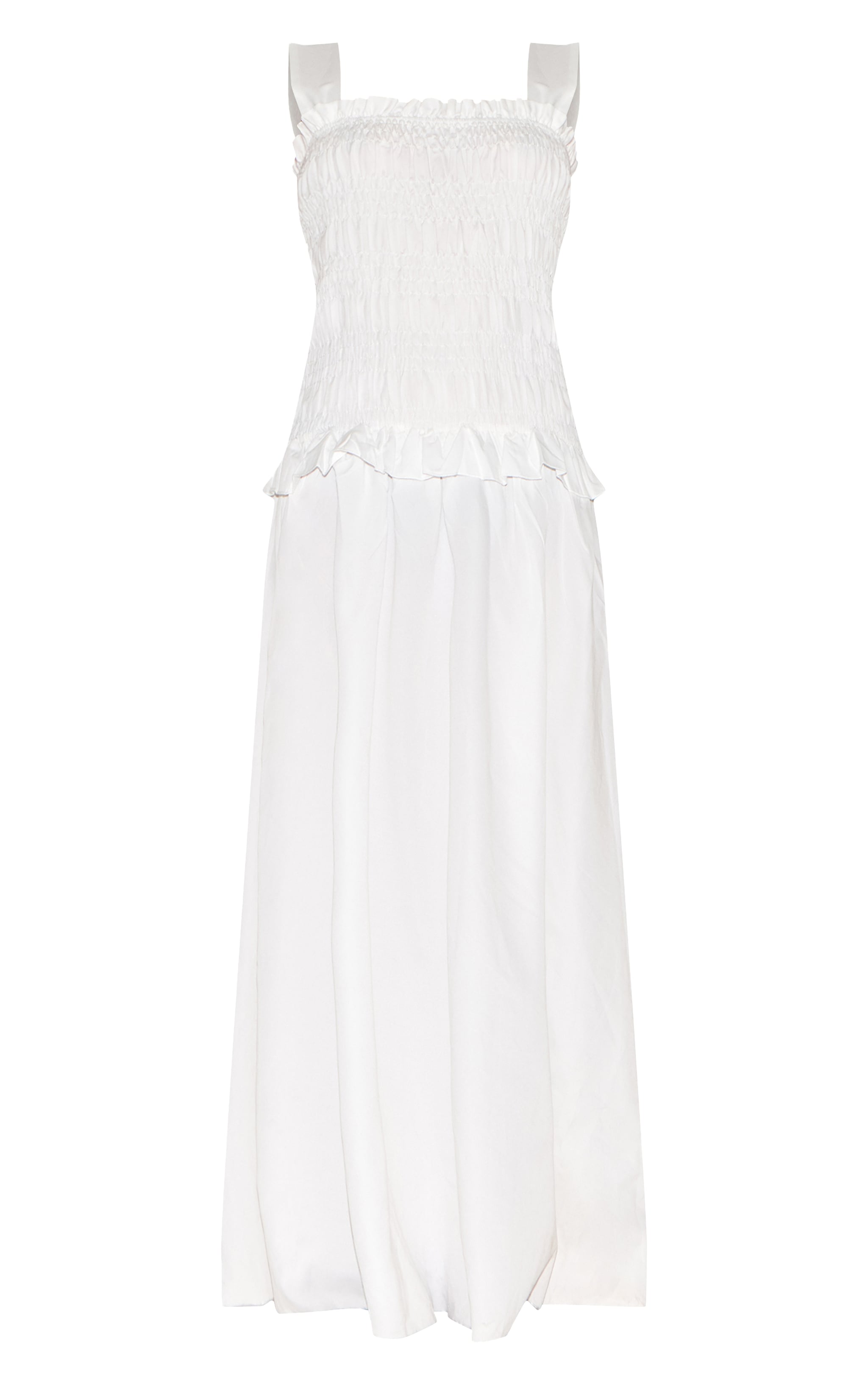 White Shirred Frill Detail Maxi Dress image 5