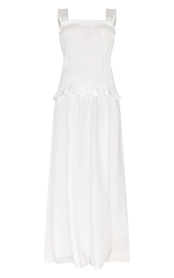 Byron Shirred Bust Frill Strap Dress White