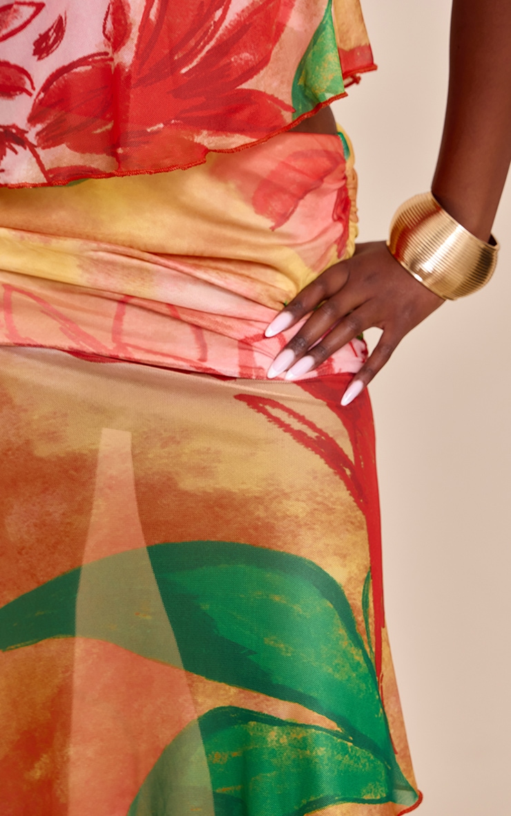 Multi Print Mesh Asymmetric Midi Skirt image 4