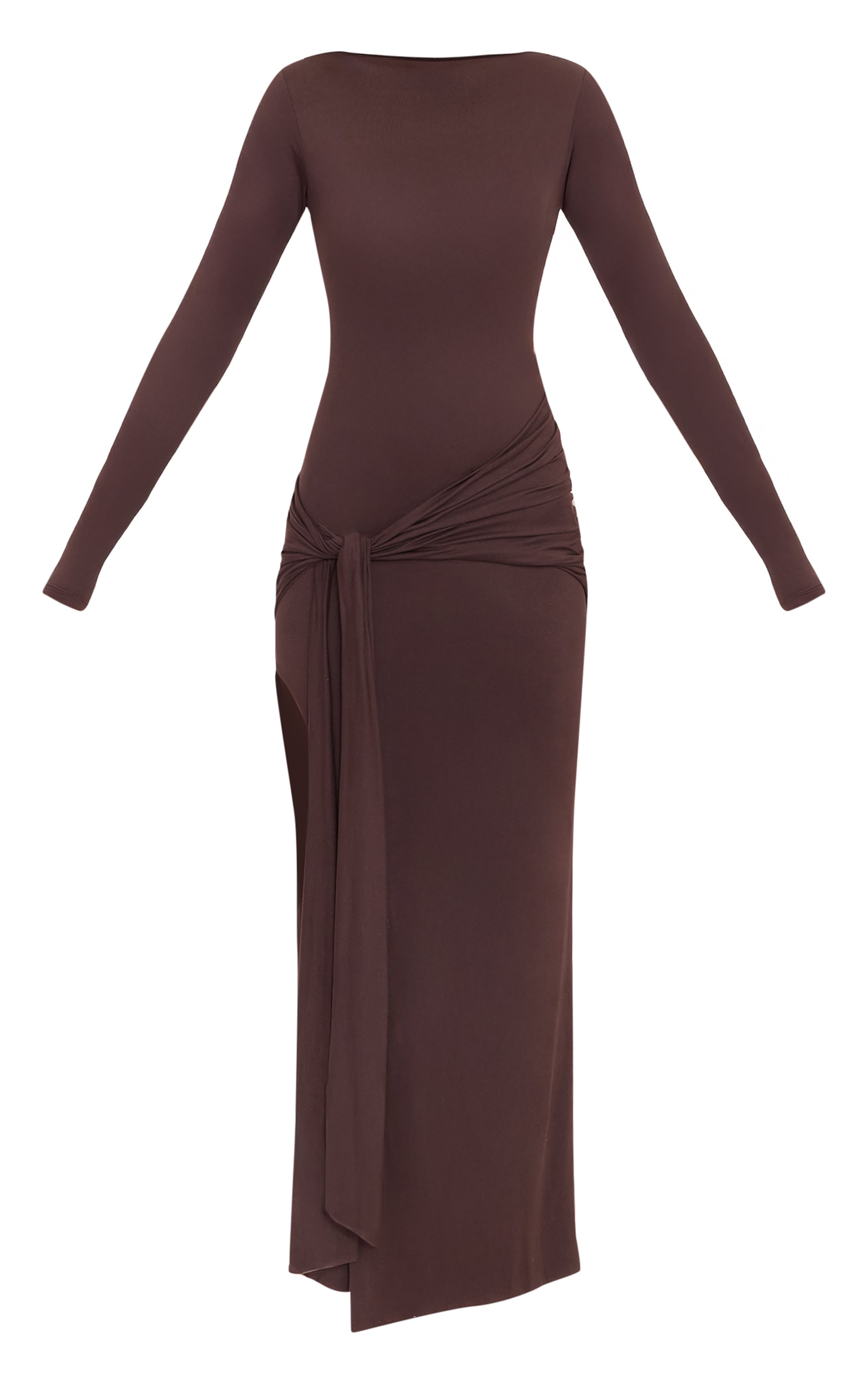 Chocolate Soft Touch Boat Neck Wrap Detail Maxi Dress image 5