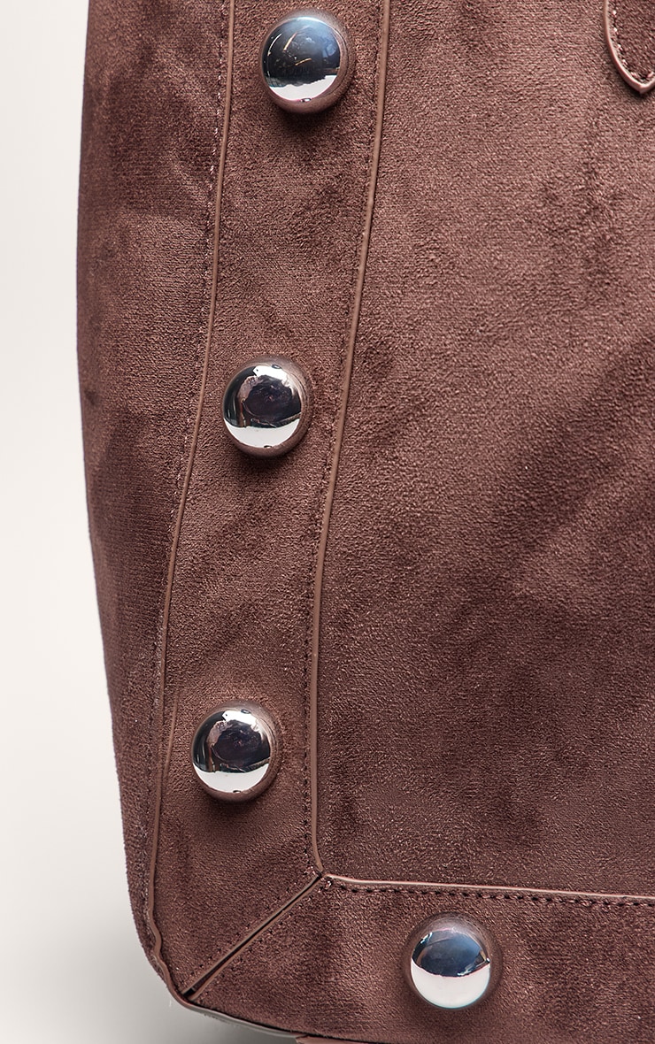 Chocolate Faux Suede Dome Stud Tote Bag image 5
