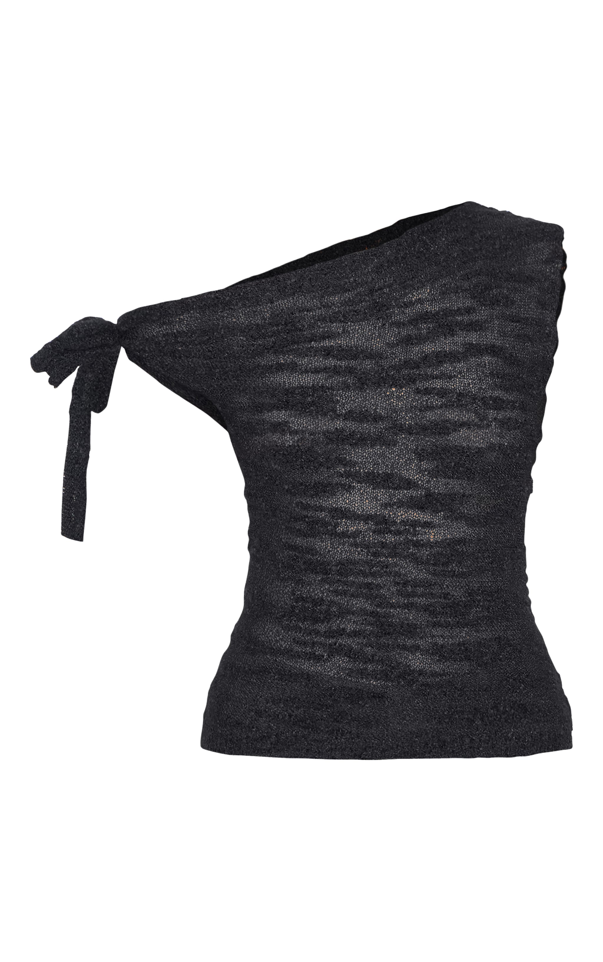 Black Sheer Bobble Crochet Asymmetric Tie Top image 5