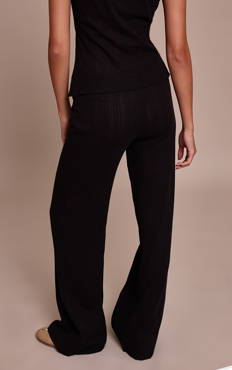 Black Pointelle Wide Leg Pants image 3