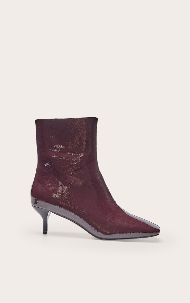 Chocolate Plum Crinkle PU Snip Toe Kitten Heel Ankle Boot image 2