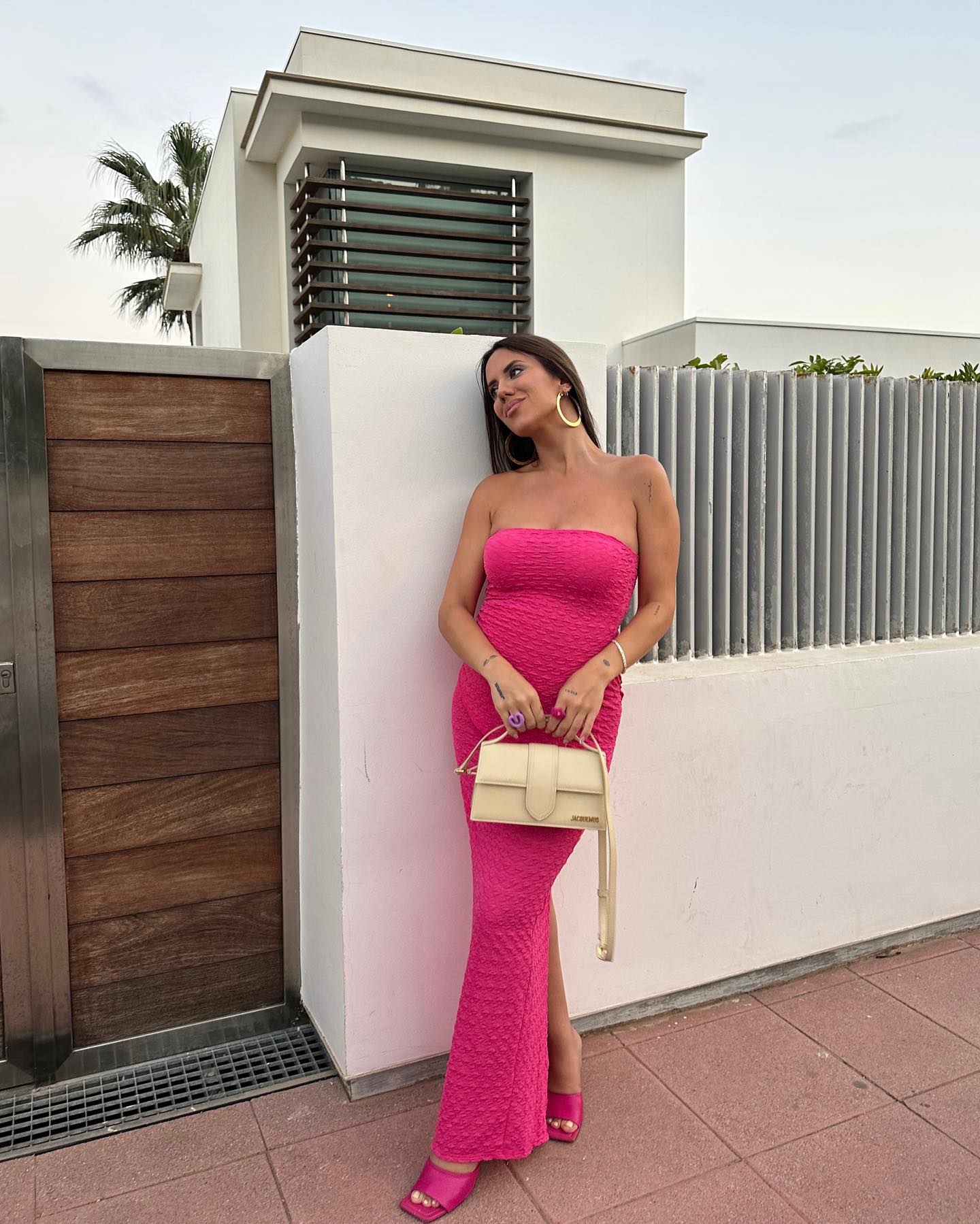 Hot Pink Textured High Waist Maxi Skirt image 1