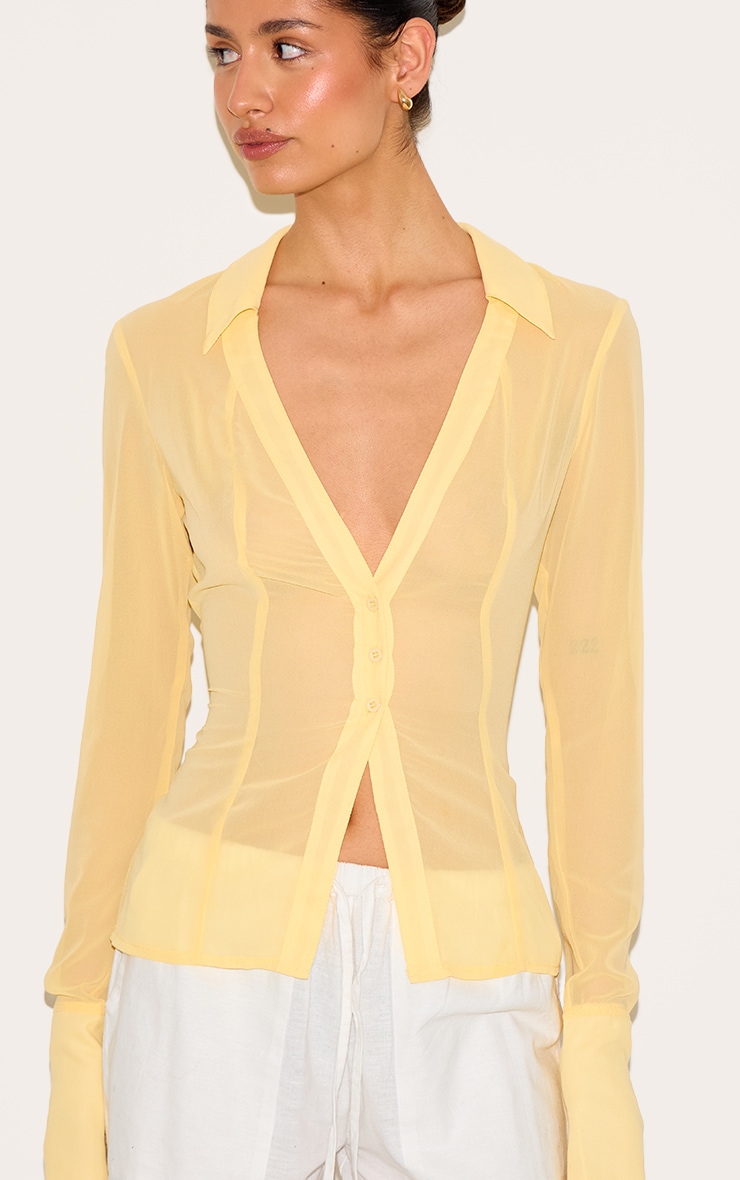 Tall Butter Cream Mesh Button Front Blouse image 4